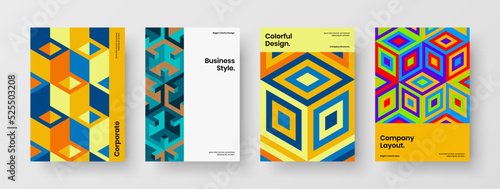 Trendy cover A4 design vector template collection. Simple geometric tiles booklet illustration set.