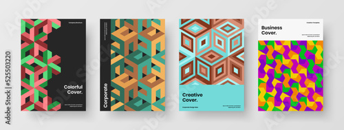 Amazing geometric shapes leaflet layout bundle. Trendy corporate brochure A4 design vector template composition. © pro
