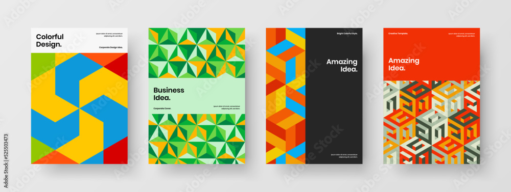 Bright mosaic shapes catalog cover template bundle. Minimalistic corporate identity A4 vector design layout collection.