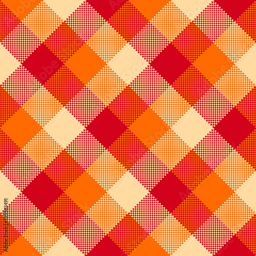 Autumn Plaid seamless patten. Vector checkered red and yellow plaid textured background. Traditional diagonal fabric print. Flannel fall plaid texture for fashion, print, design