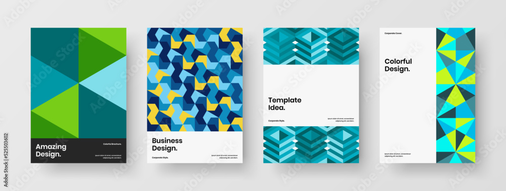Original front page vector design template composition. Vivid geometric pattern catalog cover layout collection.