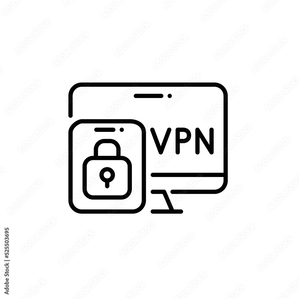 Secure VPN connection on tablet and computer. Pixel perfect, editable stroke icon Secure VPN connection on tablet and computer. Pixel perfect, editable stroke icon