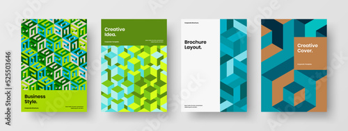 Unique mosaic tiles annual report illustration bundle. Simple magazine cover A4 vector design layout composition.