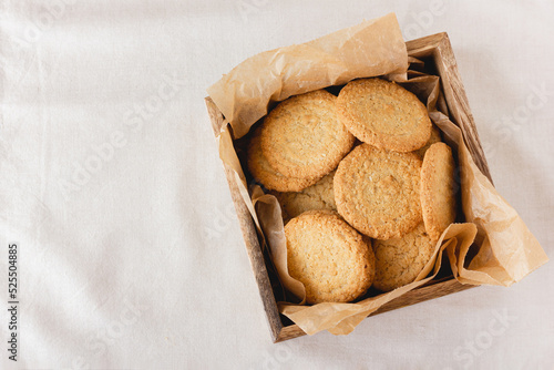 Oatmeal cookies on a wooden crate