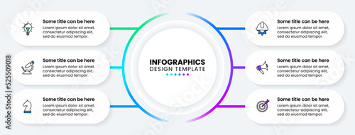 Infographic template. Circle with 6 steps connected to the center