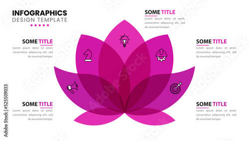 Infographic template. Lotus flower with 5 icons and text