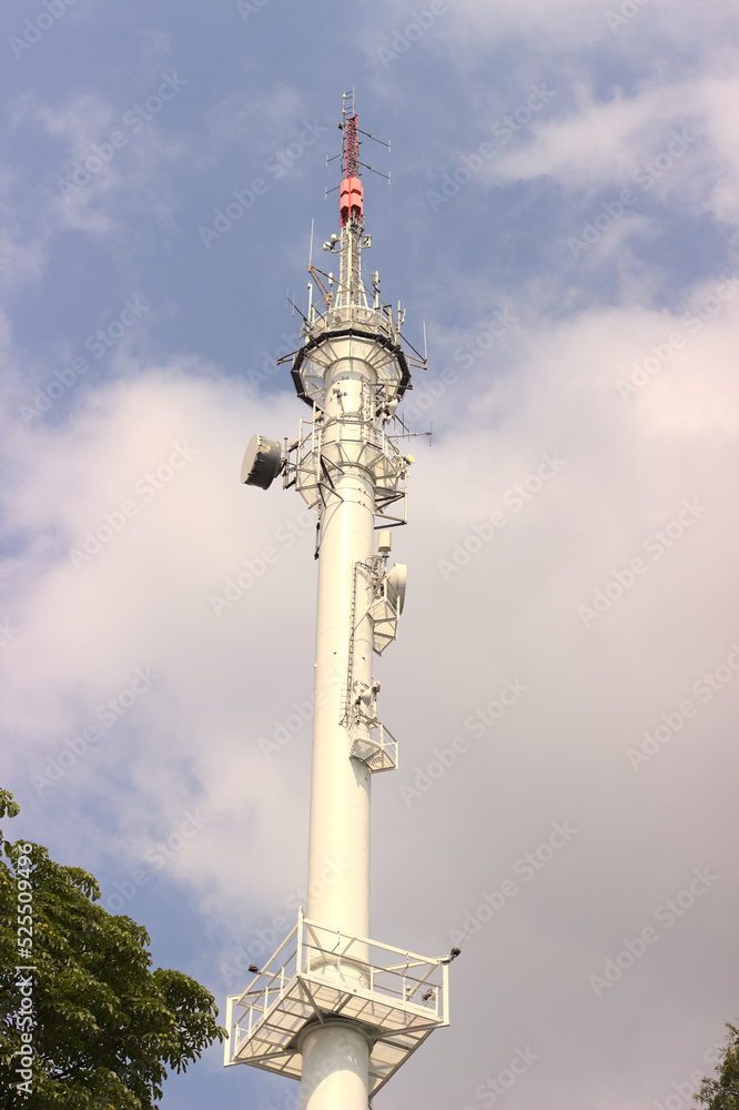 Obraz premium Poland, Lublin, Radio broadcasting mast against the sky.