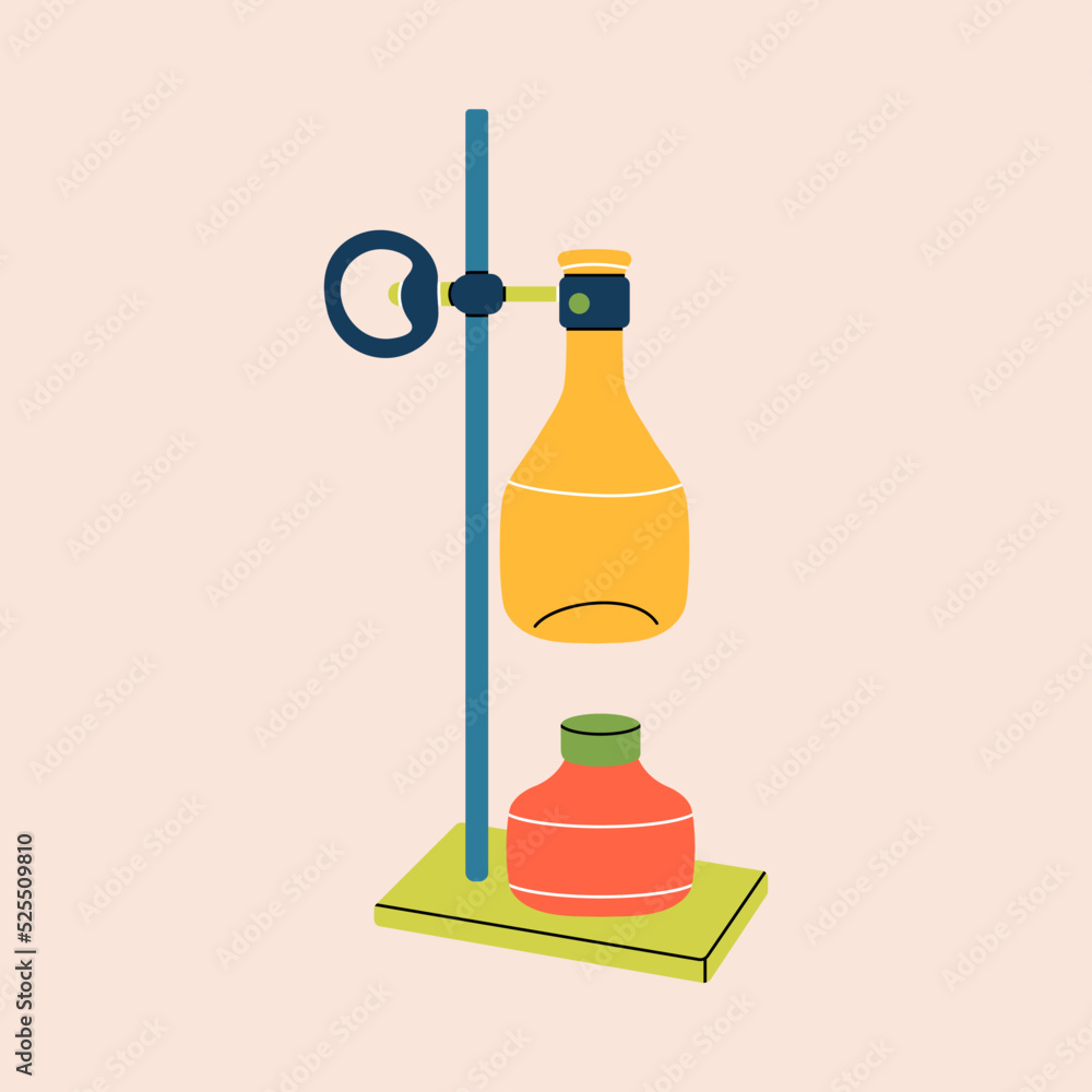 Flat line style laboratory experiment. Experiment equipment, chemistry, research, lab work, chemical reaction, medicine. Abstract trendy minimalist illustration for sticker, icon, badge. Flat line style laboratory experiment. Experiment equipment, chemistry, research, lab work, chemical reaction, medicine. Abstract trendy minimalist illustration for sticker, icon, badge.