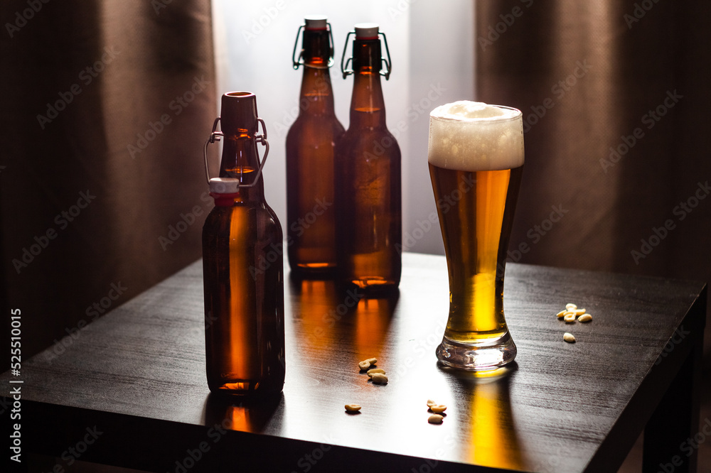 Beer bottles on a wooden table Beer bottles on a wooden table