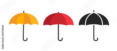 Umbrella icon vector isolated pictogram set flat or parasol black and white shape silhouette clipart red orange yellow object illustration graphic image