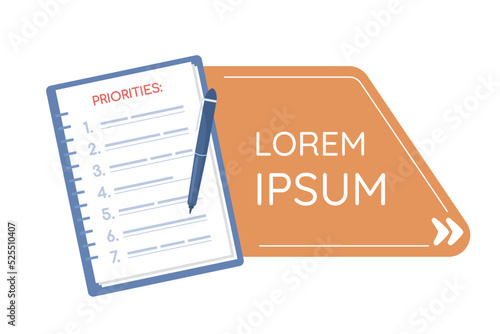 Priorities choosing quote textbox with flat object. Life and work. Speech bubble with editable cartoon illustration. Creative quotation isolated on white background. Quicksand font used