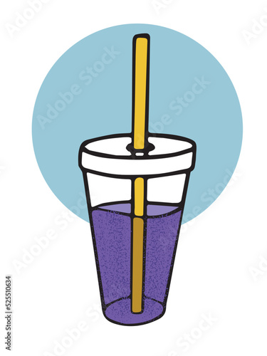 Hand drawn takeaway transparent plastic cup with a cold bubble drink, outlined cartoon style vector illustration on white background