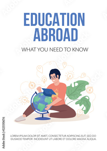 Education abroad flat vector banner template. Motivational poster, leaflet printable color designs. Editable flyer page with text space. Bebas Neue Bold, Myriad Pro Light fonts used