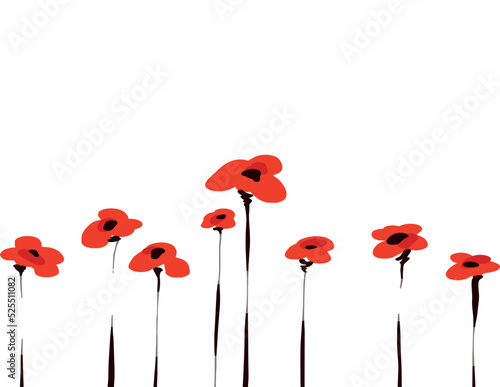 Minimalistic poppy flowers on white background horisontal illustration