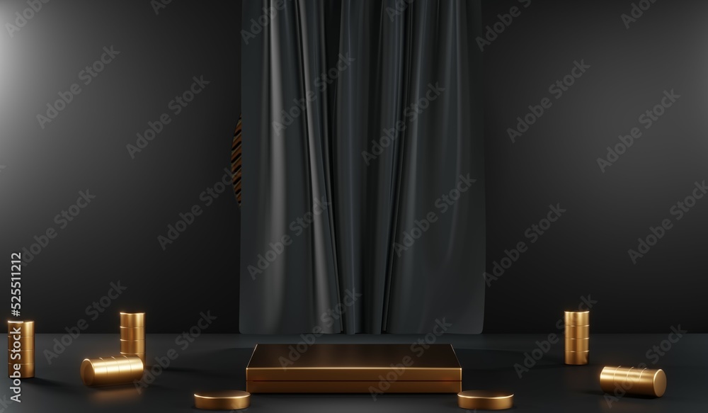 3D rendering of blank product background for cream cosmetics Modern black podium background 3D rendering of blank product background for cream cosmetics Modern black podium background