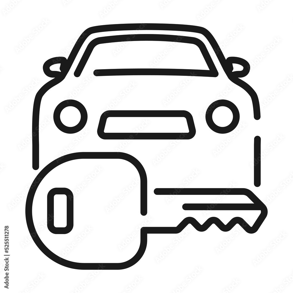 Buying or renting Car outline icon. Car Keys chain vector illustration