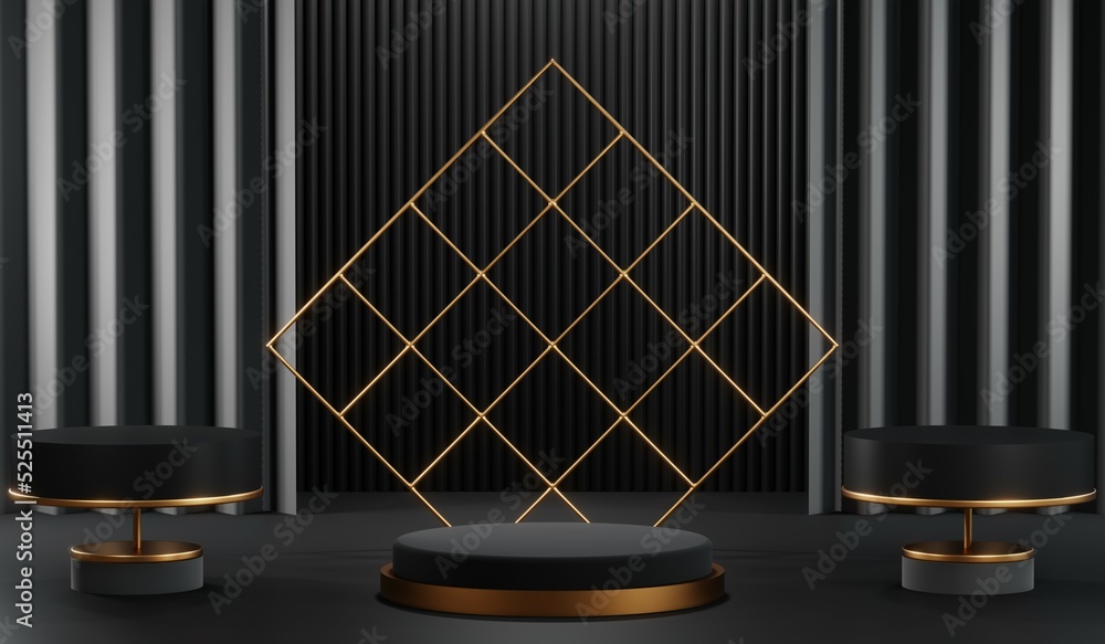 3D rendering of blank product background for cream cosmetics Modern black podium background 3D rendering of blank product background for cream cosmetics Modern black podium background