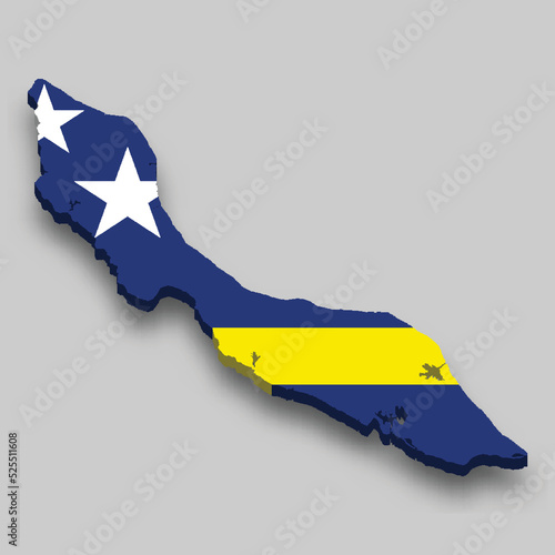 3d isometric Map of Curacao is a region of Netherlands