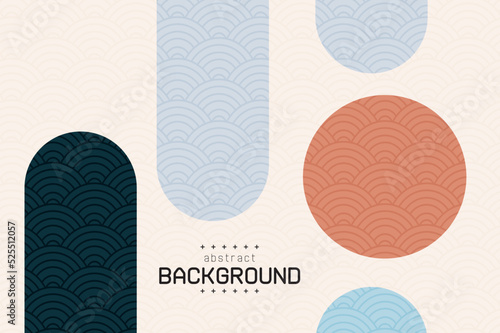 modern art  geometry shape in blue grey with oriental wave theme on cream background can be use for website template product label food and beverage advertisement banner vector eps.