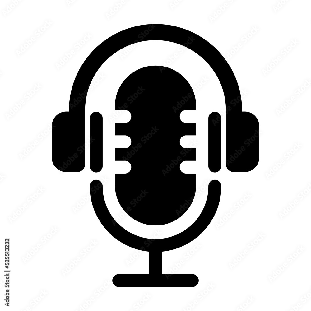 Mic, Microphone and Headphones icon. Podcast Radio Recording illustration Mic, Microphone and Headphones icon. Podcast Radio Recording illustration