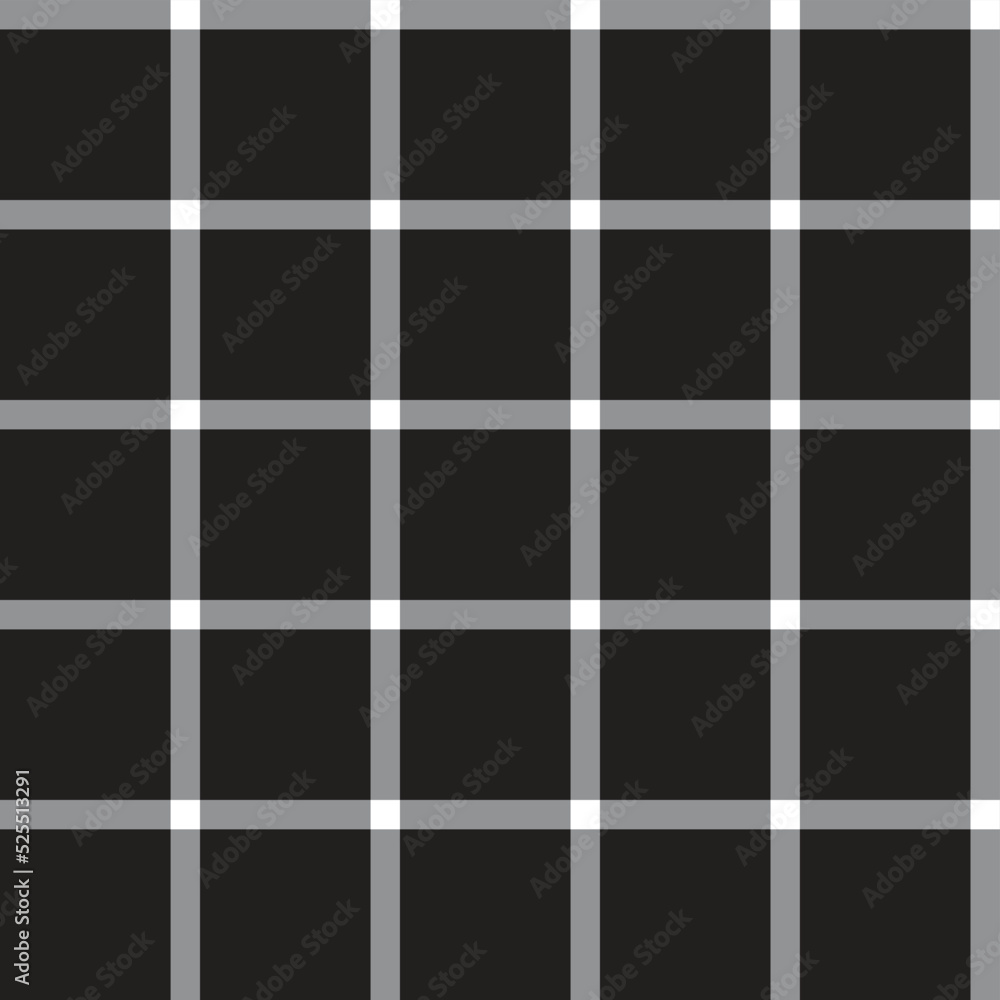Black White Grey Scott Plaid Tartan Checkered Line Overlap Intersect Gingham Pattern Black Background Square Vector Cartoon Illustration Tablecloth Picnic mat