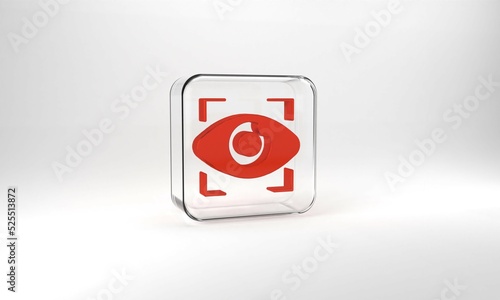 Free Download Red Big brother electronic eye icon isolated on grey background. Global surveillance technology, computer systems and networks security. Glass square button. 3d illustration 3D render - GFXLoad