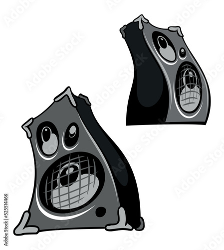 Cartoon, comic book style loudspeaker images, guitar amplifiers vector illustration. Isolated on white background.