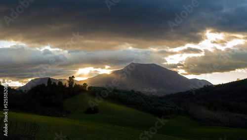 park of Mount Taburno campania at sunset