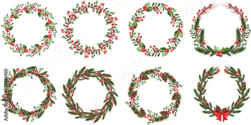 Wallpaper Mural Watercolor Illustration set of Christmas Wreath Torontodigital.ca