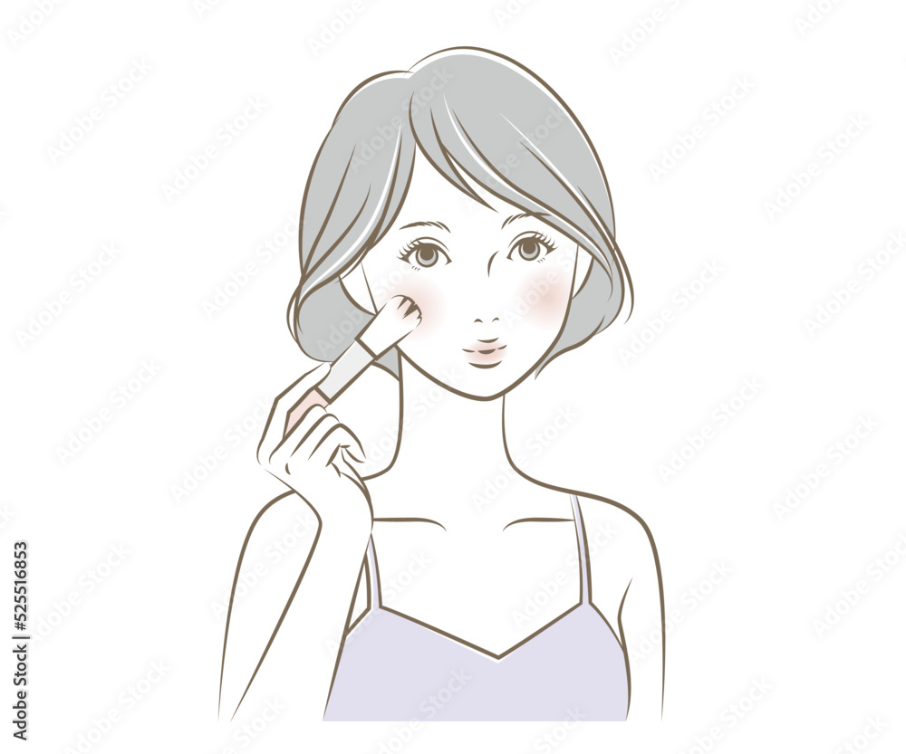 メイクブラシを使用する女性のイラスト素材 ベクター 化粧 チーク