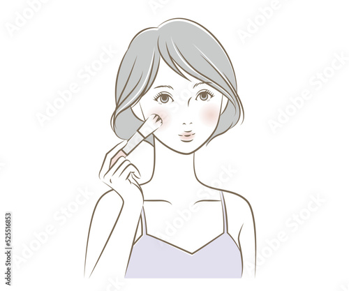 メイクブラシを使用する女性のイラスト素材 ベクター 化粧 チーク
