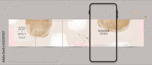 Instagram social media carousel post template. gold pink luxury aesthetic elegant banner background for beauty, makeup woman audience. suitable for Christmas day, birth day celebration