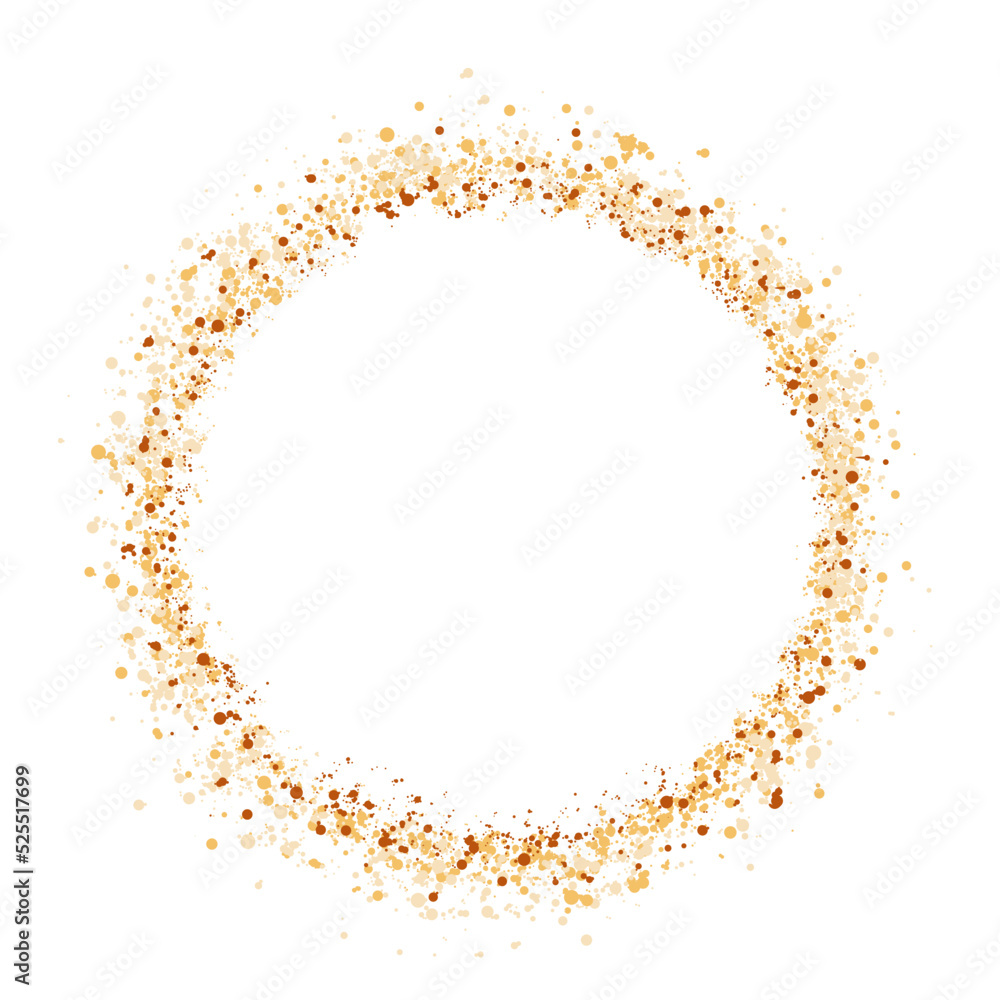 Golden Dust Dots circle frame. Abstract glitter background with dots and sparkles. Copy space for text Golden Dust Dots circle frame. Abstract glitter background with dots and sparkles. Copy space for text