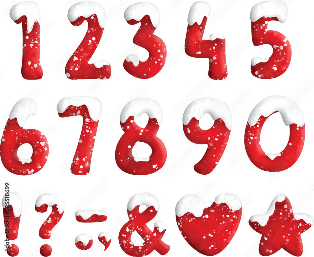 Watercolor Illustration set of Christmas Number Watercolor Illustration set of Christmas Number