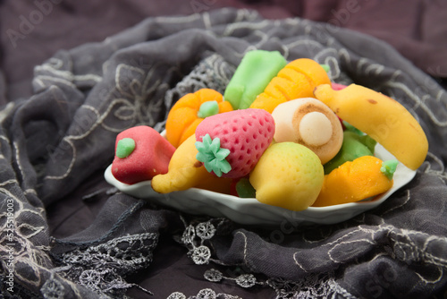 Fruit-shaped marzipans and handkerchief, form the typical mocadorá of Valencia (Spain) on October 9 San Donís photo