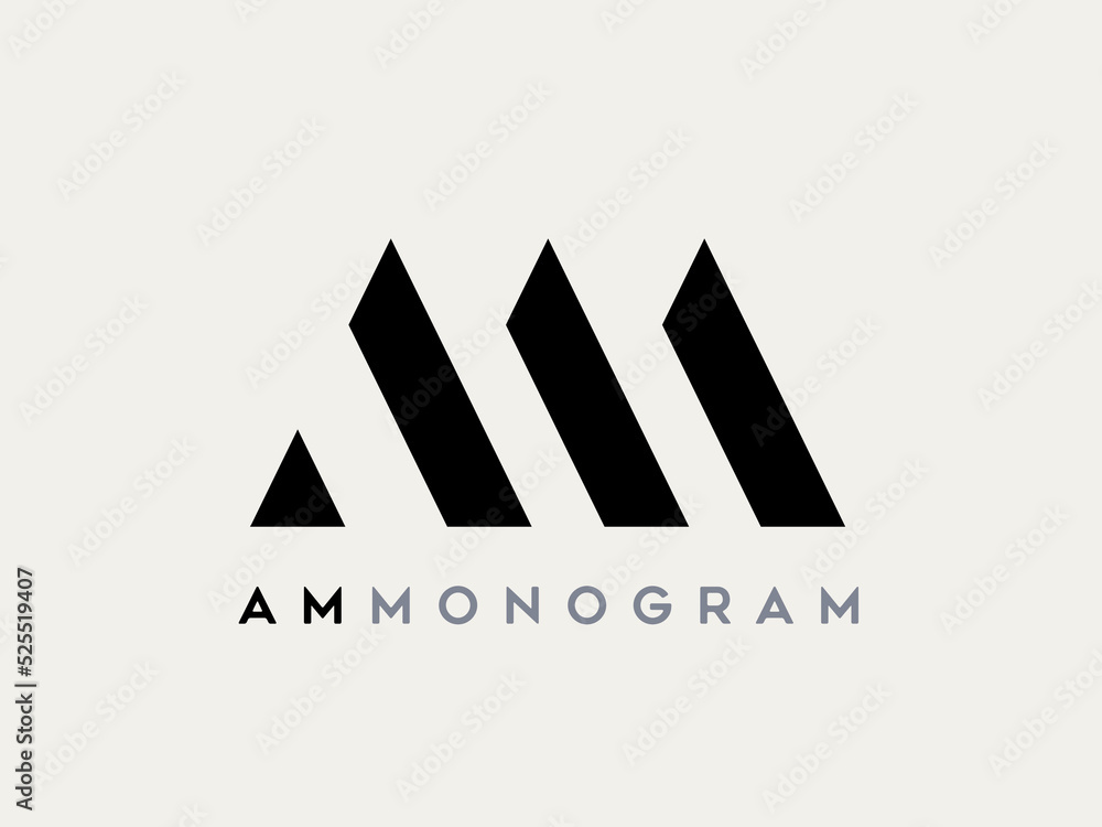 AM, MA monogram logo. Letter a, letter m signature icon. Abstract alphabet initials. Minimal lettering sign. Modern deco design, corporate style characters. Geometric typography.