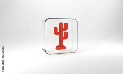 Red Coat stand icon isolated on grey background. Glass square button. 3d illustration 3D render