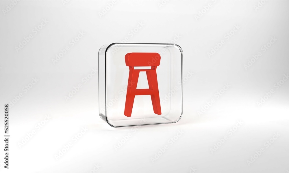 Red Chair icon isolated on grey background. Glass square button. 3d illustration 3D render