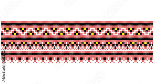 Embroidered good like old handmade cross-stitch ethnic Ukraine pattern. Ukrainian towel ornament, rushnyk called, vector.