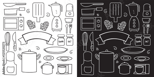 Set of kawaii kitchen doodle element bundles