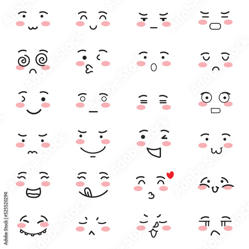 Set of expression emoticon face isolated on white background