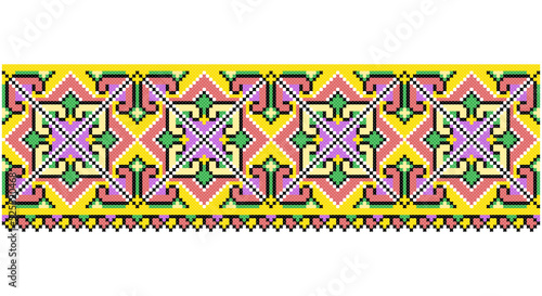 Embroidered good like old handmade cross-stitch ethnic Ukraine pattern. Ukrainian towel ornament, rushnyk called, vector.
