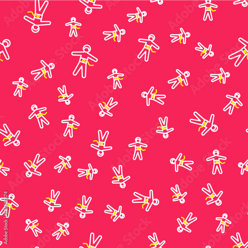 Line Bungee jumping icon isolated seamless pattern on red background. Vector