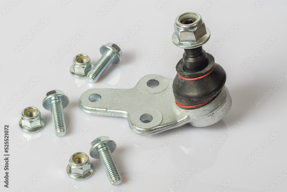 The new ball joint with mounting bolts for a car, on a white background The new ball joint with mounting bolts for a car, on a white background