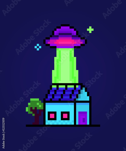 Pixel art house alien invasion