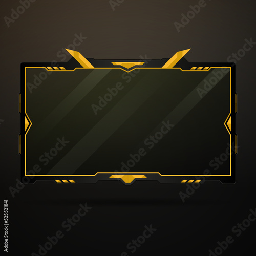 Fantacy gold with black live stream overlay game ui panel, Futuristic modern webcam overlay video border frame for live streaming, broadcasting and game development.