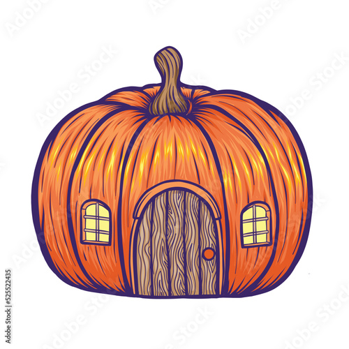 Hand drawn vector illustration of Pumpkin House Halloween