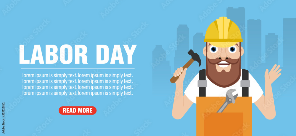Labor day design flat banner with repairman Labor day design flat banner with repairman