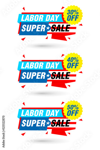 Labor day sale origami labels set. Super sale 30%, 40%, 50% off discount