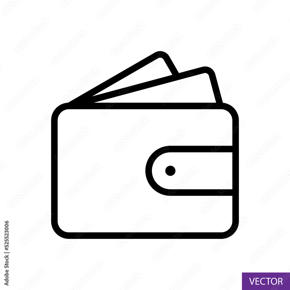 Wallet with money vector icon in line style design for website design, app, UI, isolated on white background. Editable stroke. Vector illustration. Wallet with money vector icon in line style design for website design, app, UI, isolated on white background. Editable stroke. Vector illustration.